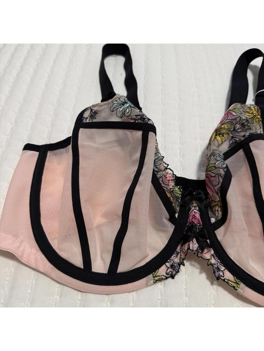 Elomi 38H Carrie Full-Figure Underwire Plunge Bra Lace & Mesh Pink Black NWT - Picture 12 of 13